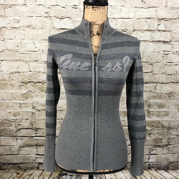 Guess Sweaters - GUESS • Studded zippered Front Ribbed Sweater